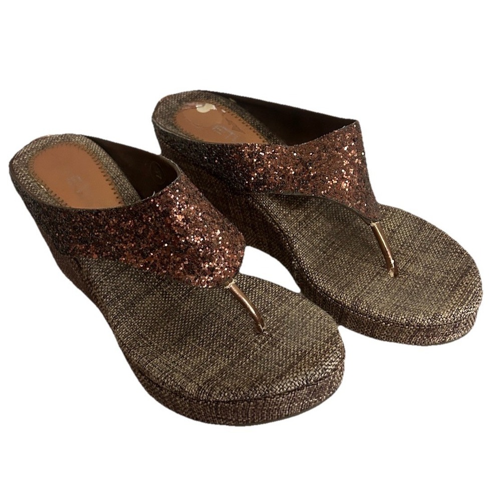 Metro Women's Gold Glitter Embellished Wedge Platform Sandals Size 37